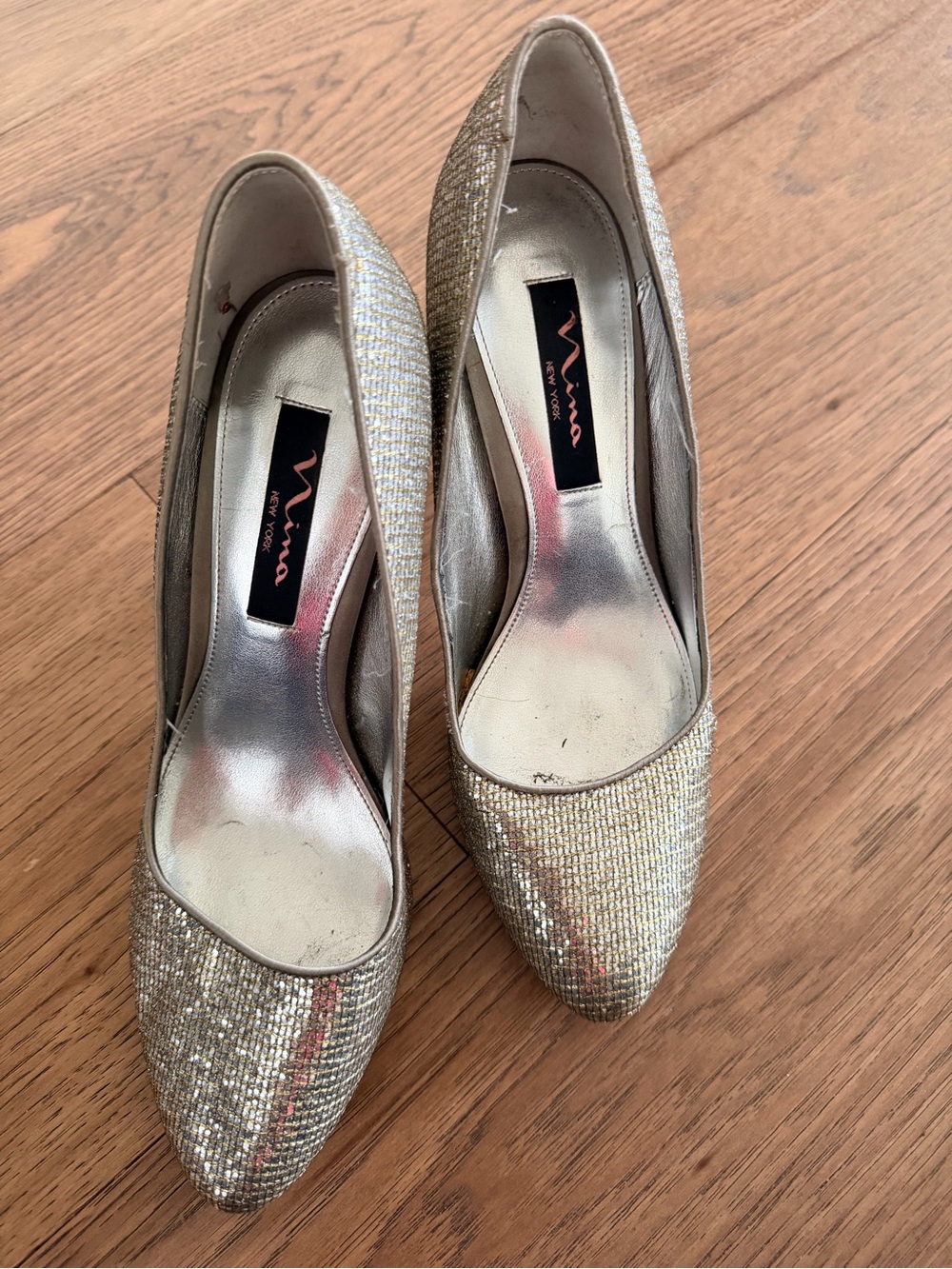 Nina Sparkling Gold Pointed-Toe Pumps
